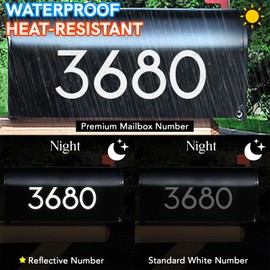 Reflective Mailbox Numbers, White Self Adhesive Numbers for Mailbox (4 Inch x 5 Sets), Modern Style, Premium Decal Die Cut and Pre-Spaced for Signs, Door, Home, Address Number