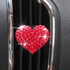 Piburth Car Bling Air Vent Clips, 2PCS Heart-Shaped Charm Air Conditioning Outlet Clip, Crystal Rhinestone Accessories, Sparkly Car Interior Decoration Cute Accessories for Women Girls (Red, Heart)