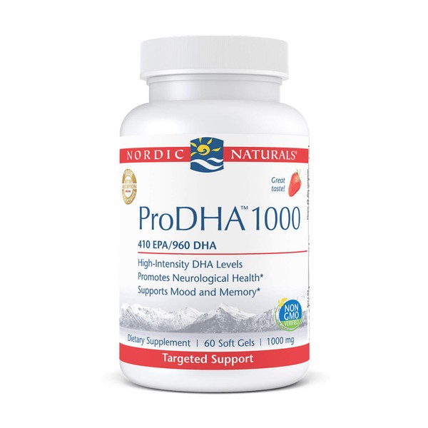 Nordic Naturals ProDHA 1000, Strawberry - 60 Soft Gels - 1660 mg Omega-3 - High-Intensity DHA Formula for Neurological Health, Mood & Memory - Non-GMO - 30 Servings