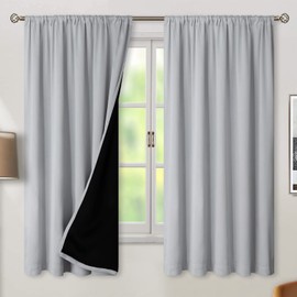 BGment Light Grey 100% Blackout Curtains 63 Inches Long with Reducing Noise Liner, Rod Pocket and Back Tab Double Layer Full Room Darkening Window Curtain for Bedroom, 2 Panels, Each 52 x 63 Inch
