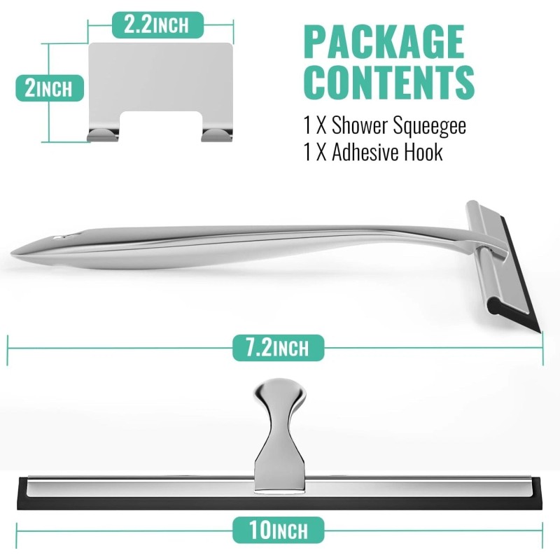 OSAMEDA Shower Squeegee for Glass Doors with Adhesive Hook