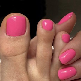 48Pcs Pink Solid Color Press on Nails Short + Press on Toenail for Girls Nail Decoration Kit Rose Pink Square Fake Nail with Nail Glue Glossy Acrylic Nails False Nails for Women Stick on Nails