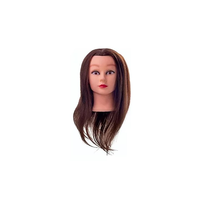 BS-C01 Maniqui Cabezote De Entrenamiento Cabello Humano Castaño