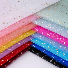 Pmnzdy Tulle Fabric 150 cm x 5 Yards Glitter Tulle Decorative Fabric Tulle Ribbon with Star Moon Sequins Tulle Decorative Fabrics Organza Tulle Ribbon Decoration for Wedding Crafts Clothing Gift Pink