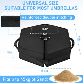 ITHWIU Polygonal Umbrella Base Weight Bag with Side Slot Opening & 2 Durable Handles, Waterproof fillable 20.5" Polyester Soft Sandbag for Any Offset, Cantilever & Outdoor Patio Umbrella Stand Black
