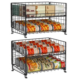 JKsmart 4-Tier Stackable Can Rack Organizer, Can Storage Organizer for Kitchen Pantry Cabinet, Can Holders for Food, Multifunctional Can Dispenser for Storing Canned Snacks Soda and More, Black