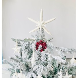 Double Natural Starfish Tree Topper with Glitter - Christmas Tree Topper Coastal and Beach Decor