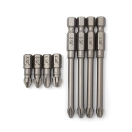 RW 0059-004 JIS (Japanese Industrial Standard) Screwdriver Impact Bits #2#3 Standard & Long 1/4 Inch (Set of 8, 2 of Each)