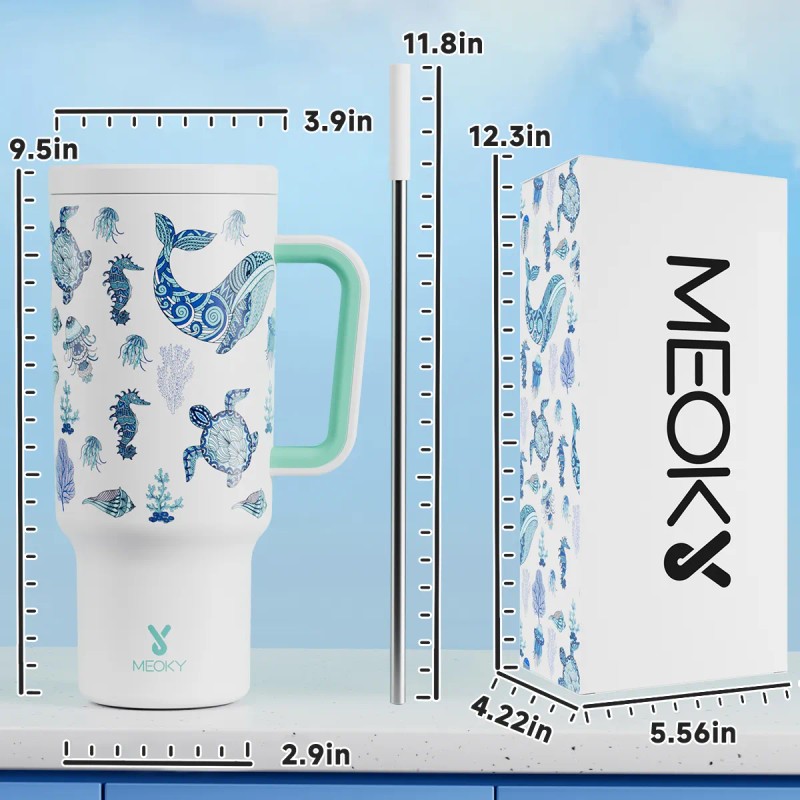 Meoky Vaso Térmicos De Inoxidable Con Calor/frí Pajilla 40oz