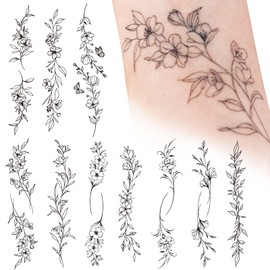 10 Sheets Fake Temporary Tattoos Flower Tattoo Stickers Vine Tattoo Stickers Floral Tattoos Vine Stickers for Women Girls