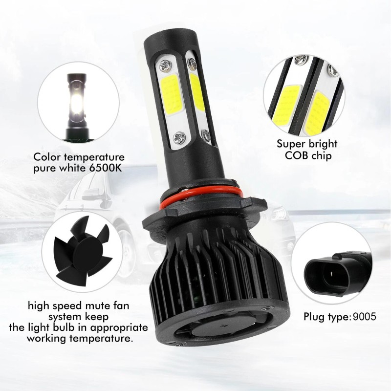IRONWALLS 4-side 9005 LED Bulbs Headlight High or Low beam