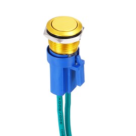 DMiotech 1 Pcs 16mm / 5/8" Push Button Switch, IP67 1NO 0-250V 20A Momentary Latching Push Button Starter Light Switch Self-locking, Aluminum Alloy Flat Head Gold