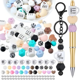 Hotop 100 Pcs Silicone Beads and Spacer Beads Set 60 Pcs Leopard Cow Print Polygonal Silicone Focal Beads Coffee Cup Mom Beads 40 Pcs Spacers for Jewelry Making DIY Necklace Bracelet Pens Craft