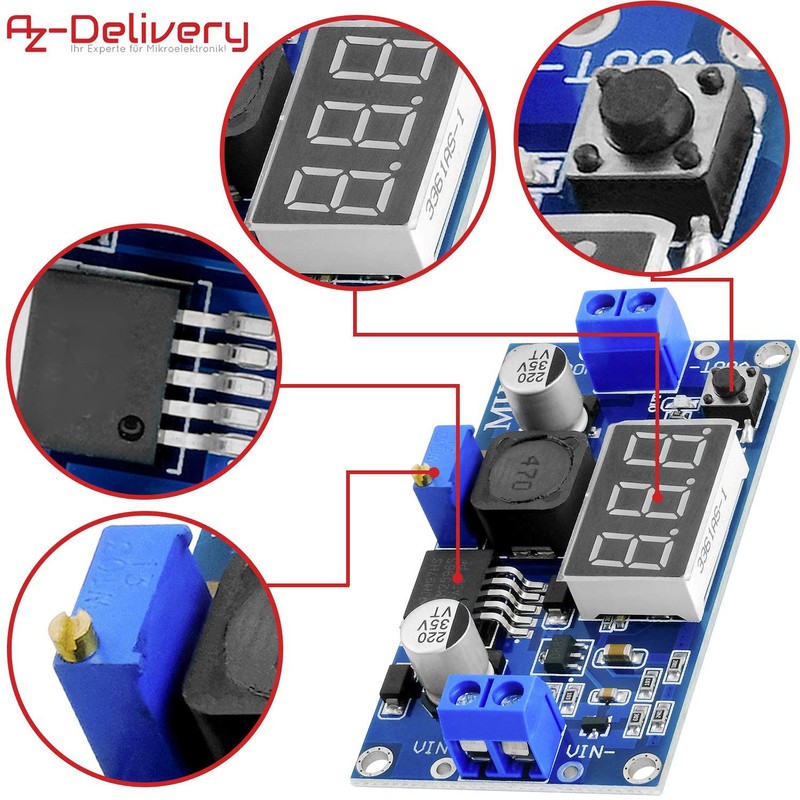 AZDelivery LM2596S Buck Converter 3 Digits Voltmeter Display