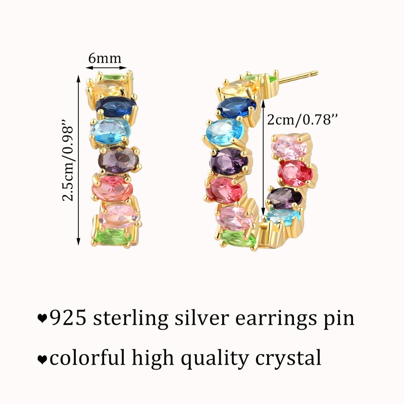Colorful Crystal Cubic Zirconia Earrings for Women Rainbow Chunky Half
