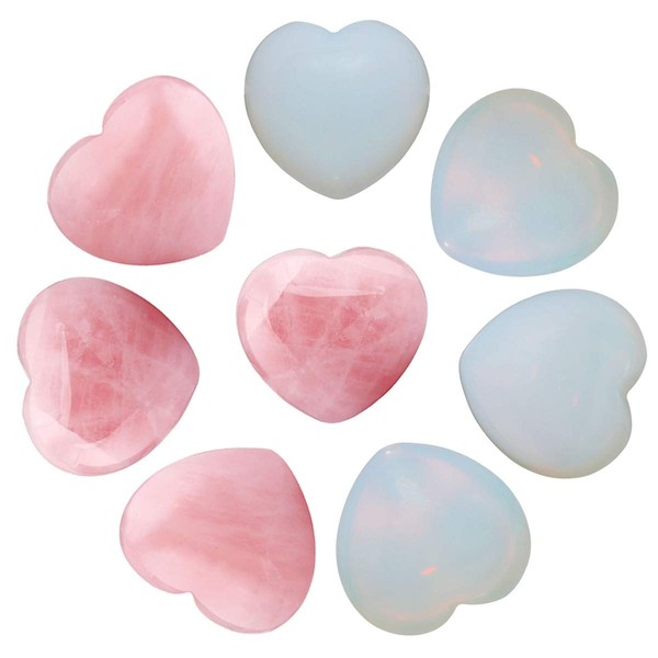 SUNYIK Assorted Crystal Stone Carved Puff Heart Pocket Stone Set, Healing Palm Crystal Set for Christmas, Pack of 8(1'')