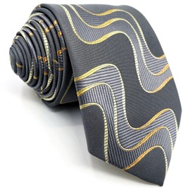 S&W SHLAX&WING Mens Neckties Grey with Yellow Golden Geometric Wedding Extra Long 160cm