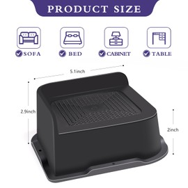 Sunifier Bed Risers 2 inch Heavy Duty 4 Pack, L Shape Furniture Risers 2 inch Support 5000LBs, Oversized Lifts Risers for Dorm Beds Frame, Sofa, Desk, Couch, Chairs Legs (Black 4-Pack,2 inch)