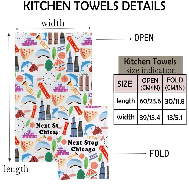 MNIGIU Chicago Symbols Kitchen Towel Chicago Lover Gift Chicago Landmarks