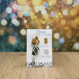 BOHO GARDEN Hanging Car Charm - Tiger Eye & Black Tourmaline - Dangling Moon, Healing Crystal Accessories, Rearview Mirror Decorations - Grounding, Confidence, Protection, Courage, Resilience, Energy