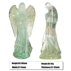 Nupuyai 8.3 cm Fluorite Angel Figure, Large Carved Healing Stone, Lucky Angel Guardian Angel Figurine, Statue Talisman, Lucky Charm, Angel Decoration for Home and Office