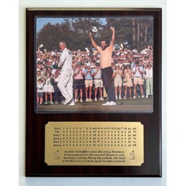 Generic Scottie Scheffler 2024 Masters Champion 8x10 Photo Plaque with engraved 4 day scorecard nameplat (Mahogany)