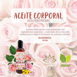 Aceite orgánico para masaje De Rosas Con Vitamina E de 125mL. Con propiedades de aromaterapia y terapeuticas.