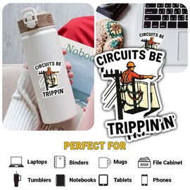 (3 Pcs) Circuits Be Trippin' Sticker – Funny Electrician Lineman Quote Vinyl Decal for Toolbox, Hard Hat, Laptop, Water Bottle – Gift for Electrical Workers – 3 Inch