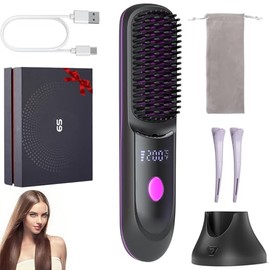 Cepillo Alaciador de Cabello Portátil, Plancha Iónica Inalámbrica con Flujo de Aire 360° y Pantalla LED, Cepillo Térmico Cabello Anti Frizz, Regalo para Mujer en Cumpleaños y Día de la Madre