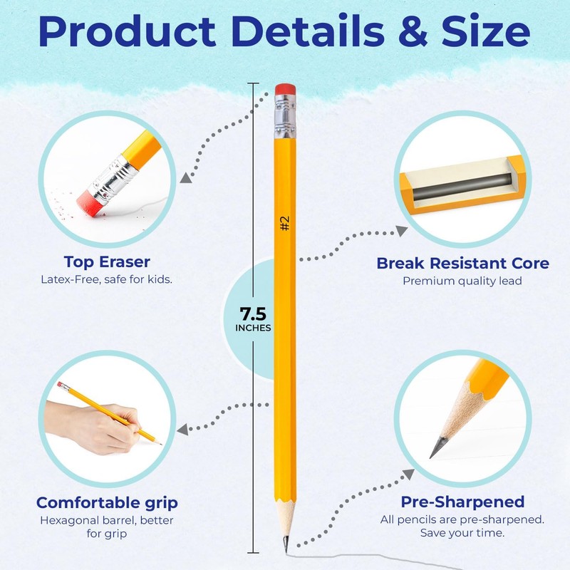 Rosmonde 1250 Bulk Yellow Pencils, Pre Sharpened #2 HB, Easy