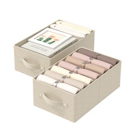 ENUMAIL Collapsible Fabric Storage Boxes,Linen Fabric Cube Organizer Baskets,Storage Bins for Organizing Home,Office and Closet,Grey and Beige,2 Pack 41x25x16.5cm