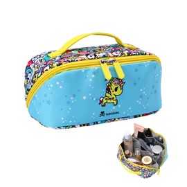 Tokidoki Unicorno Travel Makeup Bag,Large Capacity Open Flat Toiletry Bag Cosmetic Pouch with Handle and Divider Cartoon Portable Makeup Pouch (Colorful)