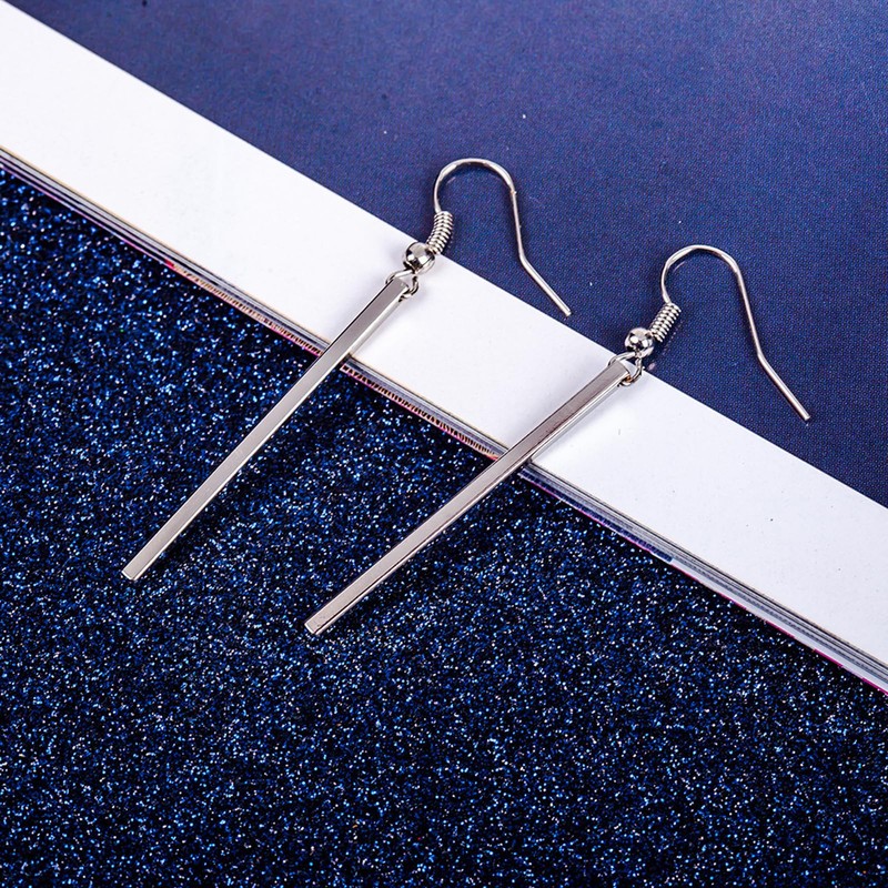 Long Vertical Bar Drop Dangle Earrings Silver Filled Earrings Minimal