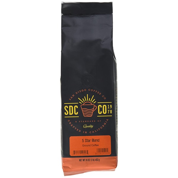 San Diego Coffee 5 Star Blend, Dark Roast, Ground, 16-Ounce Bags (Pack of 2)