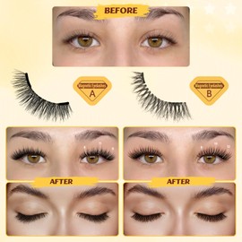 QUEWEL Magnetic Lashes Natural Look, 2 Pair Reusable Magnetic Eyelashes with Applicator, No Glue Needed Manga Eyelashes Magnetices Lashes Kit Easy to Apply and Remove(NZCX-A+B)