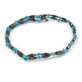 Avalaya Hematite Bead with Turquoise Nugget Magnetic Necklace/Bracelet - 90cm Total Length