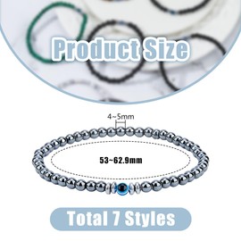 SUPERFINDINGS 7Pcs Evil Eye Stone Bracelets Natural Stone Agate Elastic Bracelets Round Beaded Stretch Bracelet Gemstone Lava Stone Bracelet Fashion Stackable Bracelets Jewelry for Men Woman