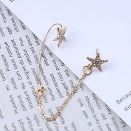 Allereya Vintage Rhinestone Star Ear Cuff Earrings Crystal Star Chain Stud Earring Sparkly Star Ear Wrap Earrings Gold CZ Star Ear Climber Earrings Jewelry for Women and Girls
