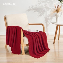CozeCube Christmas Red Throw Blanket for Couch, Soft Cozy Cable Knit Throw Blanket for Bed Sofa Living Room, Lightweight Warm Decorative Farmhouse Knitted Throw Blanket, 50"x60", Red