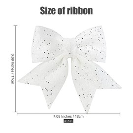 Skystuff 4Pcs Christmas Bows for Tree, White Bows Christmas Bows Christmas Tree Decorations Gift Bows for Presents Christmas Tree Fireplace Wreath Garland Party Supplies (6.7x7 inches)