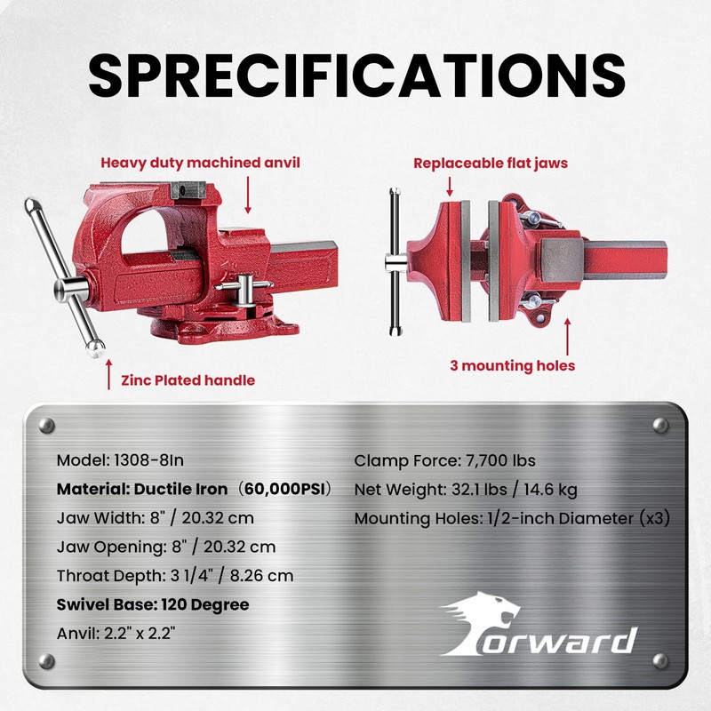 Forward 1308 8 Inch Home Vise Ductile Iron 8" Bench