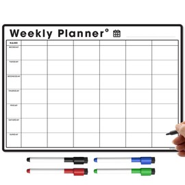 TMS Magnetic Weekly Planner and Organiser A3 | Customisable Whiteboard for Family or Business Tasks and Meal Planning | with 4 Free Magnetic Dry Wipe Pen (Black - 6 Column, A3)