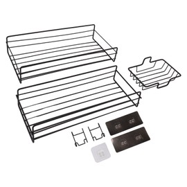 Shower Caddy Shelf Basket Self Adhesive Wall Mount Black Storage Rack Organizer with Hooks for Bathroom Kitchen