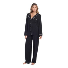 Barefoot Dreams Women's Luxe Milk Jersey Piped Pajama Set, Black, X-Large