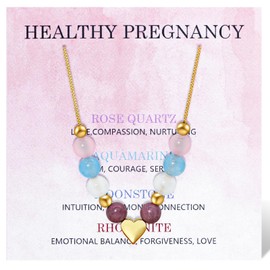mintolex Healthy Pregnancy Gifts for Expecting Mom 6mm Beaded Moonstone Necklace Pregnancy Must Haves First Time Mom Gifts Spiritual Jewelry for Pregnant Women, Heart Pendant