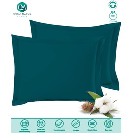 Cotton Metrics Heavy Quality European Square Pillow Shams Set of 2 Teal 600TC 100% Organic Cotton Euro Pillow Shams 26x26 Pillow Cover, Cushion Cover Euro Size