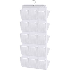 MISSLO 30 Pockets Dual Sided Hanging Baby Shoe Organizer for Closet with Rotating Hanger Hanging Shoe Shelves, White