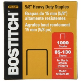 Bostitch Heavy Duty Premium Staples, 85-130 Sheets, 5/8-Inch Leg, 1,000 Per Box (SB355/8-1M) (1 Pack)