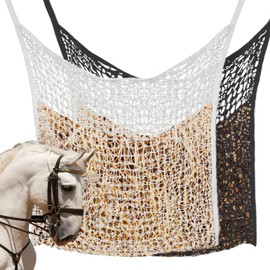 Achicklead Slow Feed Hay Net Hay Feeder Hay Bags 2 Pcs for Horses Goat Stall Trailer Horse Feeding Supplies Adjustable Travel Feeder Large Capacity Feeding Bag(Black+White)