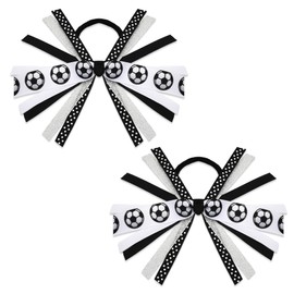 Soccer Hair Accessories for Women 2Pcs Team Ribbon Hair Ties for Girls Soccer Team Hair Bows for Girls Soccer Tassel Hair Bands Cheerleading Cheer Bow Ponytail Holders Elastic Soccer Ribbons for Hair